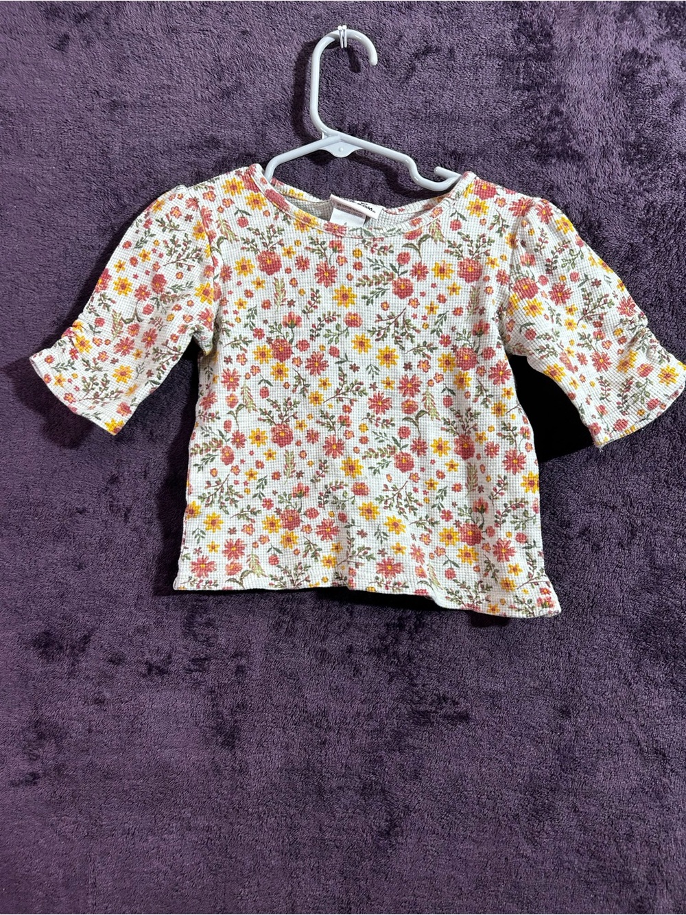 Little Lass White Floral Short-Sleeve Ribbed Tee with Pink & Yellow Flowers